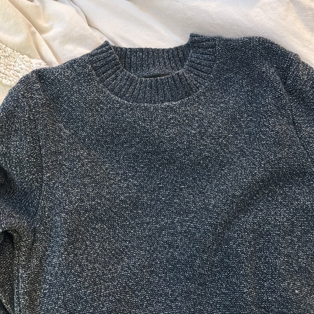 Men wool navy blue and white speckled sweater